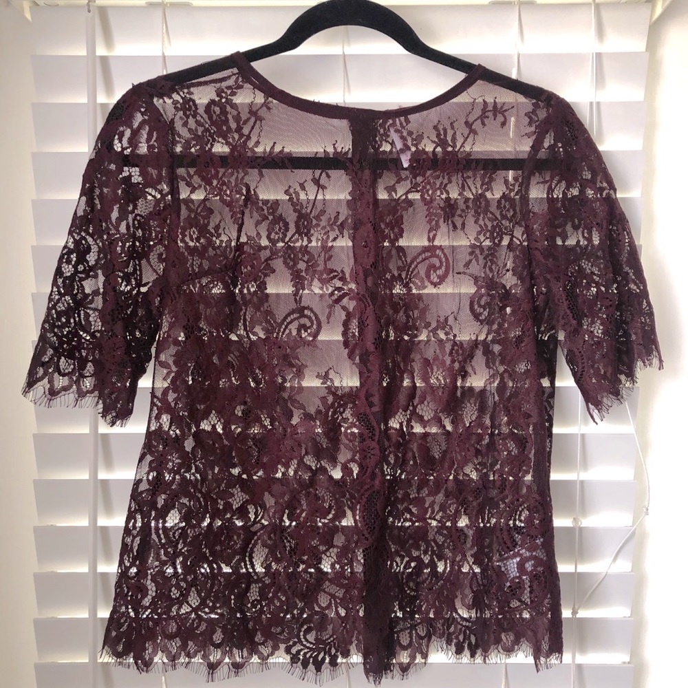 Maroon Sheer Lace Top